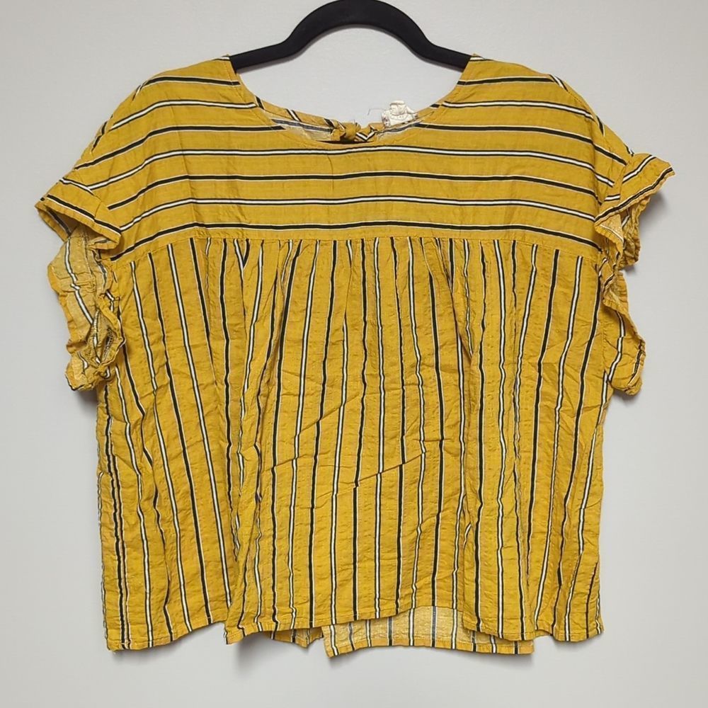 Hem & Thread Yellow and Blue Striped Short Sleeve Blouse